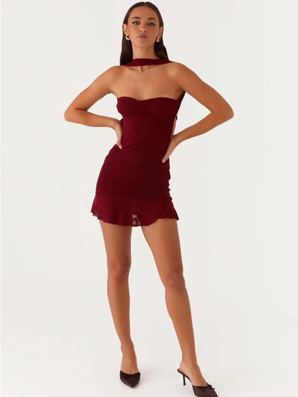 Peppermayo Maroon Strapless Mini Dress
